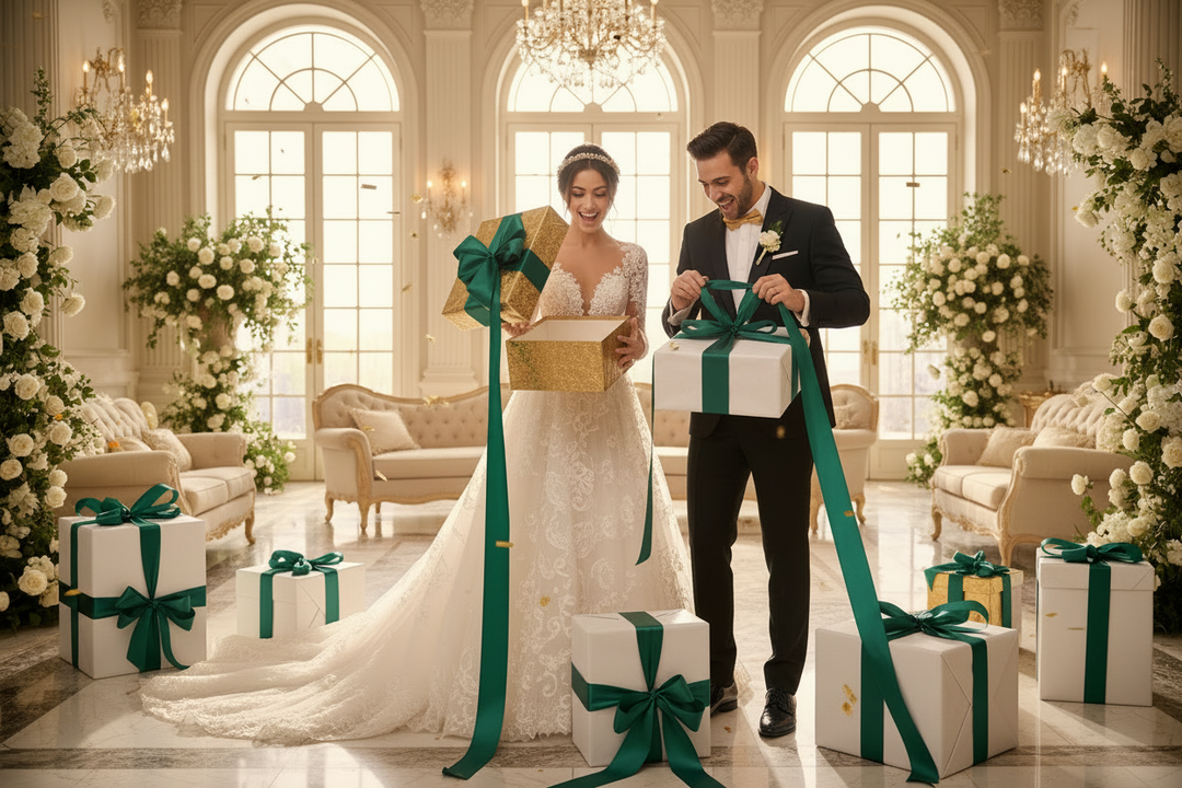 newlyweds opening wedding gifts