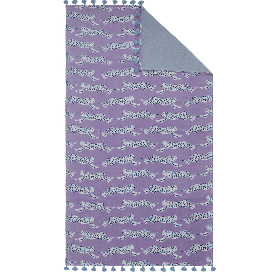 Lilac Leaping Leopard Beach Towel