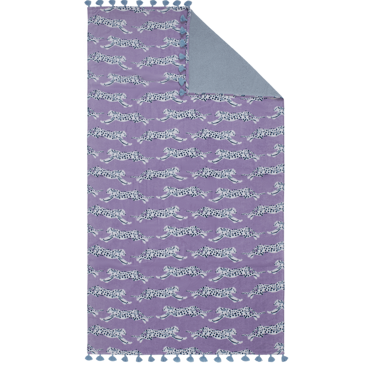 Lilac Leaping Leopard Beach Towel