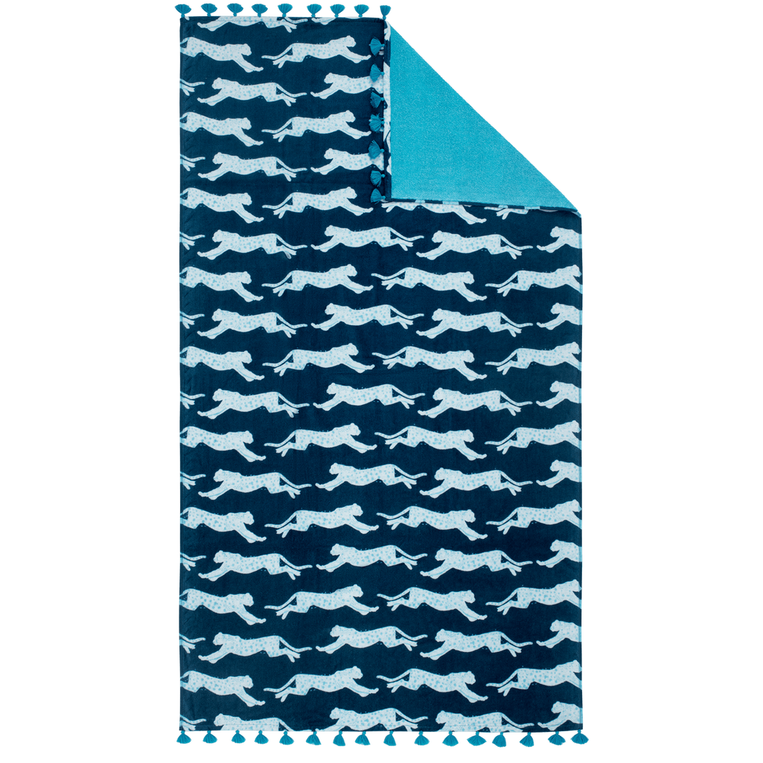 Navy Leeping Lepard Beach Towel