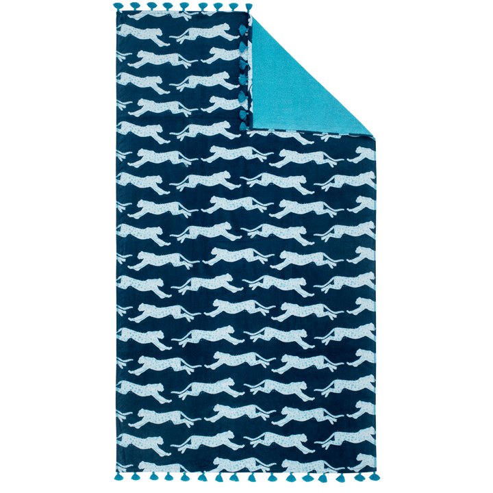 Navy Leeping Lepard Beach Towel