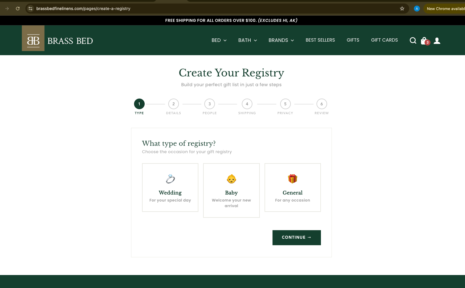 Create a Registry — Step 1: choose registry type