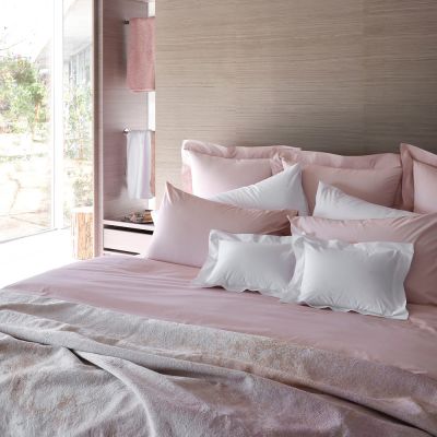 Estrela Sheeting & Pillowcases in Nuage Rose & White (cases are all knife edge no flange like white boudoirs pictured)