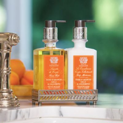 Nickel Tray holding body moisturizer and hand & body wash (sold separate) 